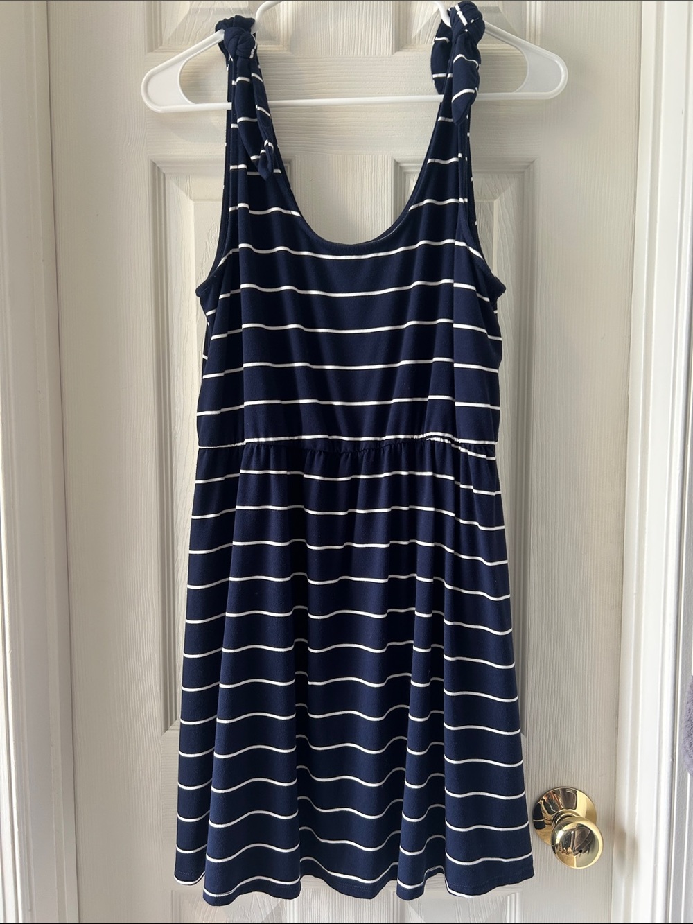 ⚜️ Lily Rose Navy and White Striped Tie-Shoulder Dress